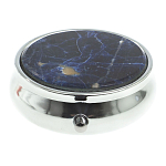 Таблетница карманная круглая с 3-мя отделениями с зеркалом и накладкой из натурального камня Содалит Silver Stone Pillboxes варинант исполнения - 3 | Loft Concept в Тюмени