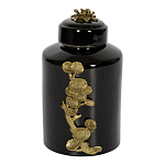 Банка с крышкой из фарфора с бронзовым цветочным элементом Eden Garden варинант исполнения - 1 | Loft Concept в Тюмени