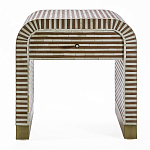 Тумбочка прикроватная с ящиком Tofino Stripes Bone Inlay Bedside Beige варинант исполнения - 1 | Loft Concept в Тюмени