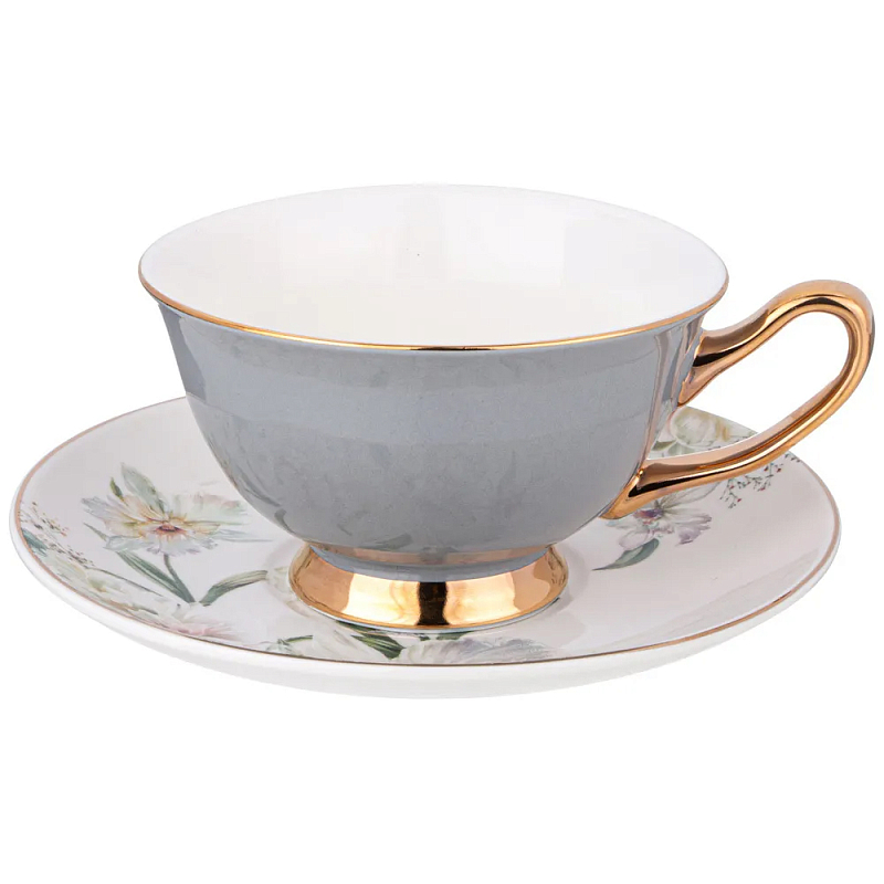 Чайная пара из фарфора 200 мл Grey Tea Porcelain Set Белый Золотой Серый Чайная пара из фарфора 200 мл Grey Tea Porcelain Set Белый Золотой Серый в Тюмени | Loft Concept