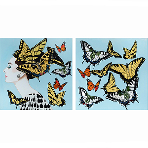 Картина Audrey Diptych With Butterfly Swarm on Beau Blue