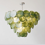 Люстра из зеленых стеклянных дисков с перламутровым эффектом Green Glowing Glaze варинант исполнения - 2 | Loft Concept в Тюмени