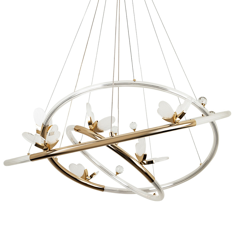 Кольцевая люстра с декором в виде бабочек Glass Butterflies Three Rings Chandelier Прозрачный Глянцевое золото Кольцевая люстра с декором в виде бабочек Glass Butterflies Three Rings Chandelier Прозрачный Глянцевое золото в Тюмени | Loft Concept