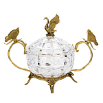 Конфетница из прозрачного рельефного стекла с ручками в виде стрекоз и фигуркой лебедя Eden Garden варинант исполнения - 1 | Loft Concept в Тюмени