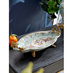 Блюдо овальное из голубого фарфора с ручками в виде бабочек и цветочным рисунком Blue Garden варинант исполнения - 2 | Loft Concept в Тюмени