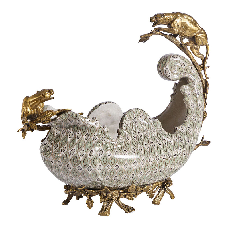 Чаша для фруктов из фарфора бронзовыми фигурками леопардов Eden Garden Мульти Бронза в Тюмени | Loft Concept 