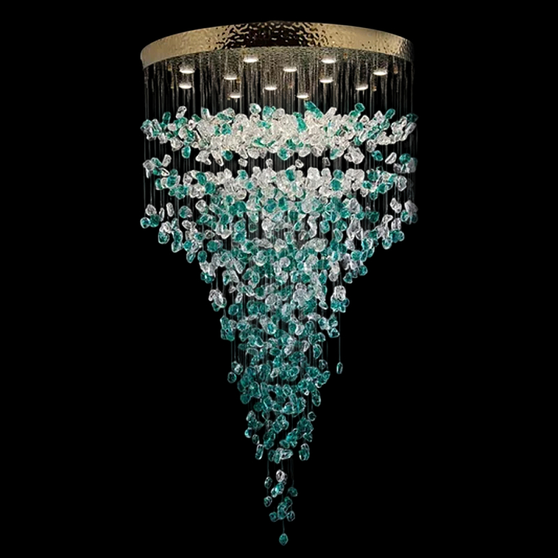 Люстра зеленая каскадная Green Light CascadeDroplet Chandelier Золотой Прозрачный Зеленый в Тюмени | Loft Concept 