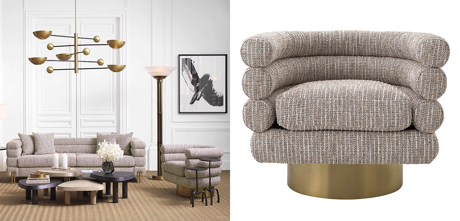 Кресло Eichholtz Swivel Chair Maguire Бежево-серый Латунь Кресло Eichholtz Swivel Chair Maguire Бежево-серый Латунь - Loft-Concept в Тюмени