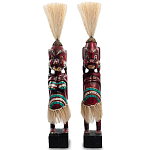 Комплект из 2-х деревянных статуэток Asmat Straw Headdress Statuettes Red Turquoise Tattoo варинант исполнения - 4 | Loft Concept в Тюмени