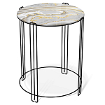 Стол журнальный круглый с серой столешницей из стекла на 4-х черных ножках Gray and Gold Marble варинант исполнения - 1 | Loft Concept в Тюмени