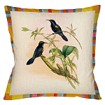 Декоративная подушка бежевая в разноцветную полоску с изображением птиц и цветов Blooming Birds Colorful Cushion варинант исполнения - 12 | Loft Concept в Тюмени