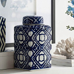 Ваза прямоугольной формы с крышкой и геометрическим узором в сине-белых цветах Blue & White Ornament  варинант исполнения - 3 | Loft Concept в Тюмени