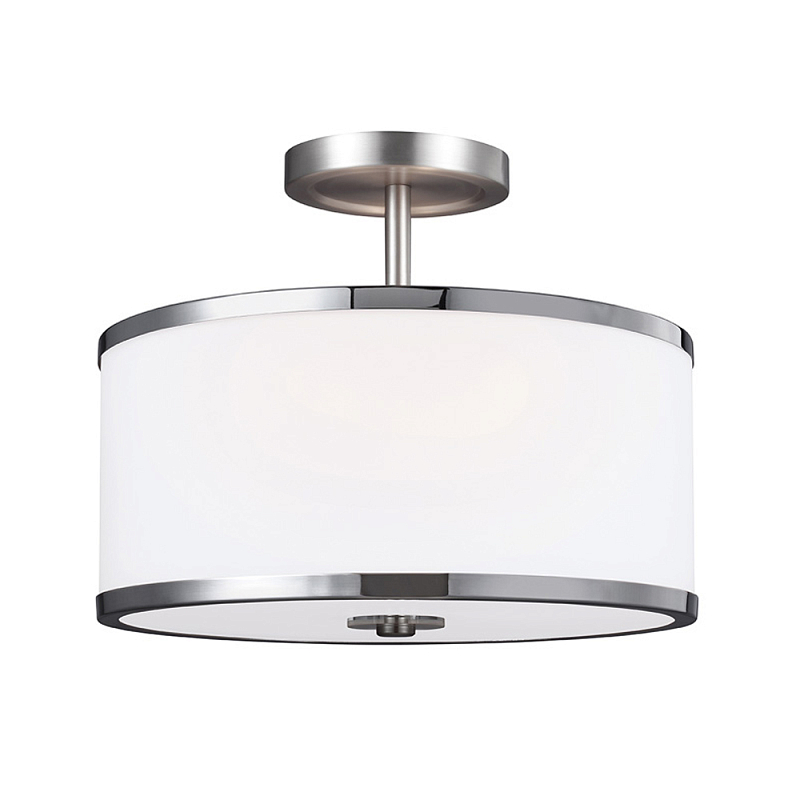 Потолочный светильник с цилиндрическим плафоомн из опалового матового стекла с металлическим обручем Feiss Никель Белый Хром в Тюмени | Loft Concept 