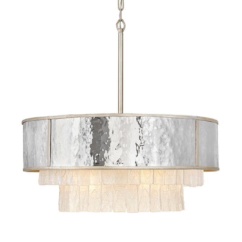 Люстра круглая с подвесками из текстурированного стекла молочного цвета Hinkley Молочный Сталь Золотой в Тюмени | Loft Concept 