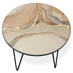 Стол журнальный с круглой столешницей из стекла на 3-х черных ножках Beige Marble варинант исполнения - 2 | Loft Concept в Тюмени