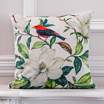 Декоративная подушка бежевая с изображением птица в саду Blooming Red Birds варинант исполнения - 2 | Loft Concept в Тюмени