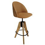 Барный стул со спинкой и металлической подставкой на 3-х деревянных ножках Горчичный Велюр Vendramin Chair варинант исполнения - 1 | Loft Concept в Тюмени