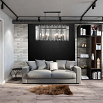 Люстра подвесная овальная со стеклянными прозрачными трубками и металлическим каркасом черного цвета Nembus варинант исполнения - 6 | Loft Concept в Тюмени