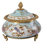 Шкатулка с крышкой из голубого фарфора с риунком птиц и цветов Blue Garden варинант исполнения - 1 | Loft Concept в Тюмени