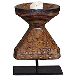Подсвечник из массива тика на металлической подставке Wooden Carved Candlestick варинант исполнения - 1 | Loft Concept в Тюмени