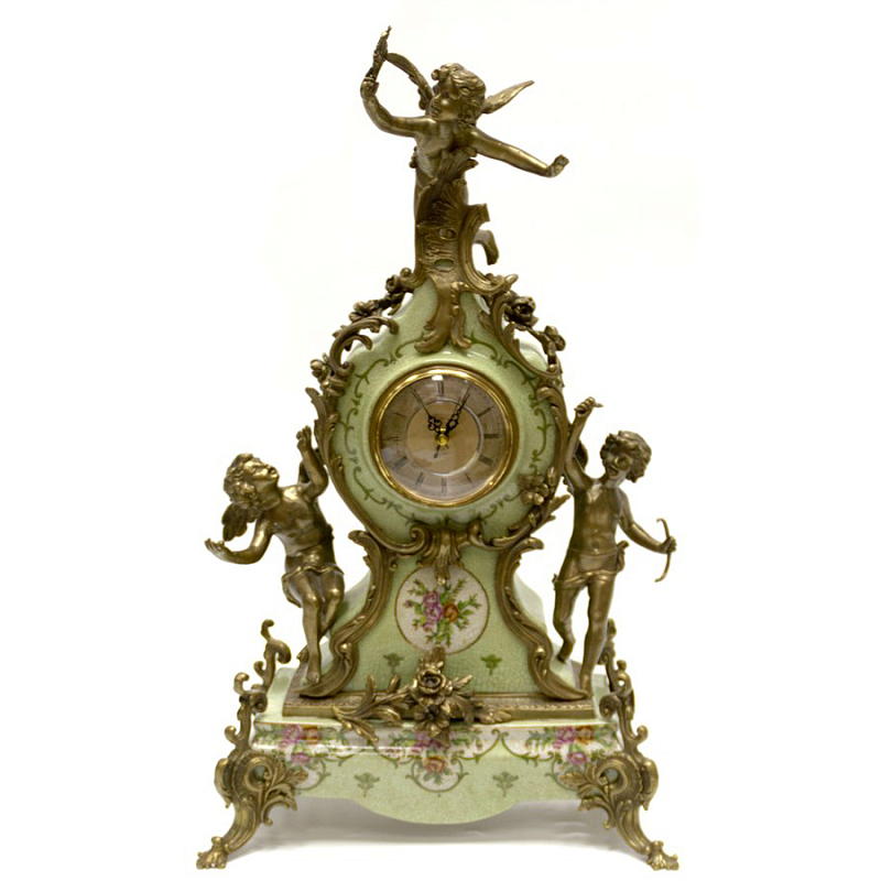 Часы Three Angels & Floral Ornament Зеленый шалфей Бронза Часы Three Angels & Floral Ornament Зеленый шалфей Бронза в Тюмени | Loft Concept