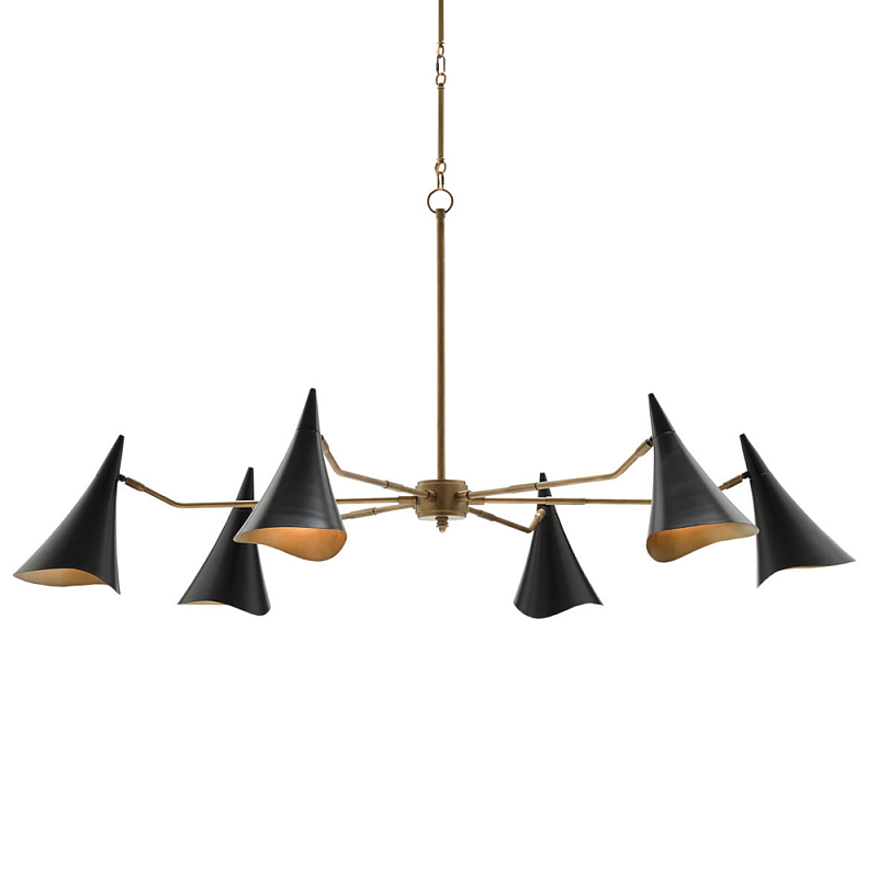 Люстра с 6-ю черными конусообразными плафонами Contrasting Lamps Черный Латунь Люстра с 6-ю черными конусообразными плафонами Contrasting Lamps Черный Латунь в Тюмени | Loft Concept