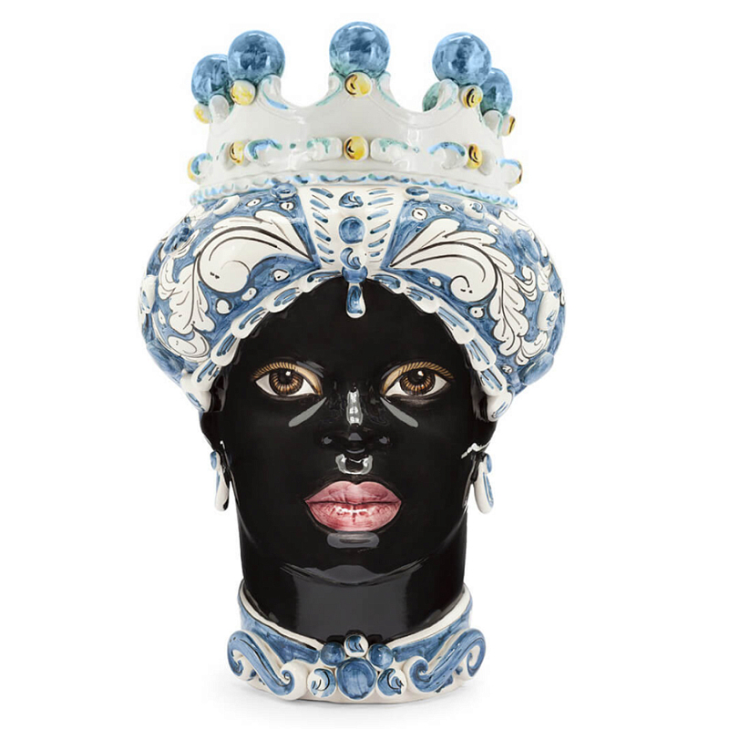 Ваза VASE MORO LADY ORNATE H41 blue Синий Черный Ваза VASE MORO LADY ORNATE H41 blue Синий Черный в Тюмени | Loft Concept