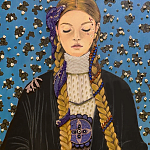 Панно ручная вышивка бисером Портрет девушки в голубых тонах варинант исполнения - 2 | Loft Concept в Тюмени