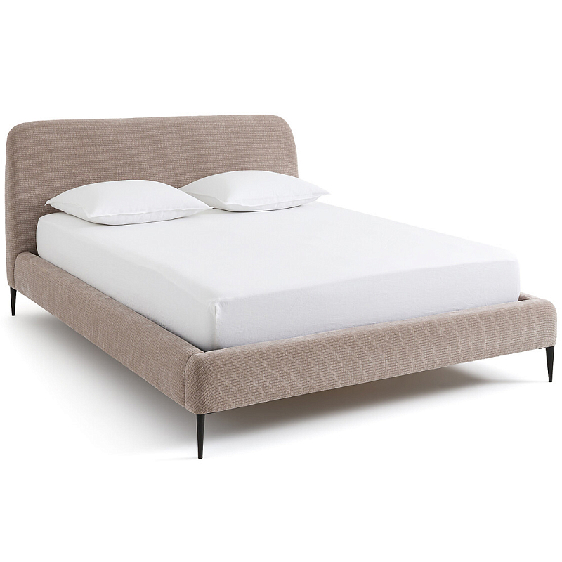 Кровать с обивкой велюр Hazel Velour Beige Bed Бежевый Черный в Тюмени | Loft Concept 
