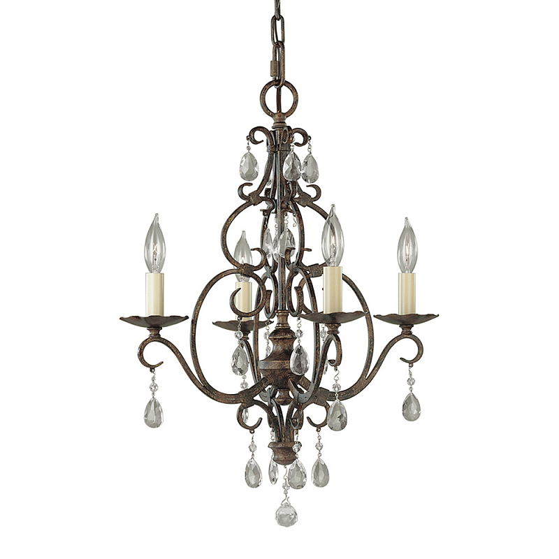 Люстра бронзового цвета с 4-мя лампами и подвесками из оптического стекла в классическом стиле Feiss Бронза Кремовый Прозрачное Стекло в Тюмени | Loft Concept 