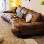 Диван кожаный с каркасом из массива дерева Medieval Furniture варинант исполнения - 4 | Loft Concept в Тюмени