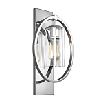 Бра цвета хром с круглой рамой и цилиндрическим прозрачным стеклянным плафоном на прямоугольном основании Feiss варинант исполнения - 1 | Loft Concept в Тюмени