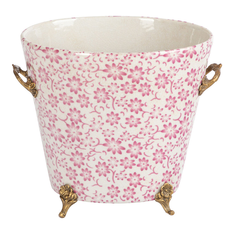 Кашпо из белого фарфора с розовым цветочным орнаментом Eden Garden Розовый Белый Бронза в Тюмени | Loft Concept 