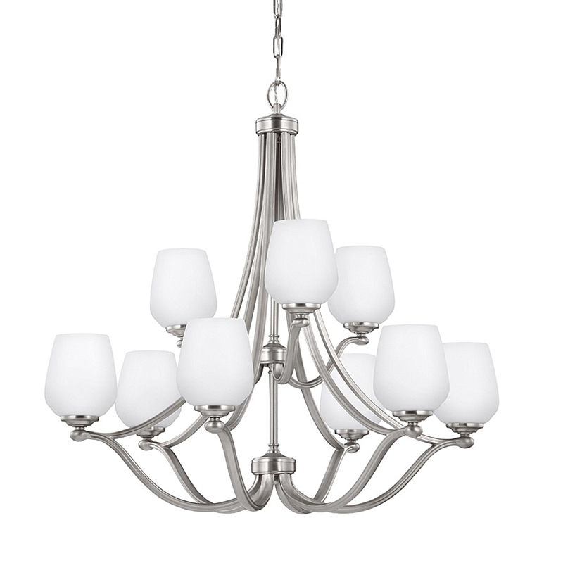 Люстра двухъярусная с белыми матовыми стеклянными плафонами в форме винных бокалов Feiss Никель Белый в Тюмени | Loft Concept 