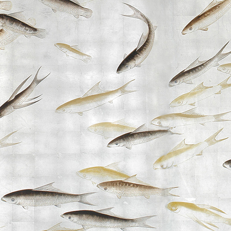 Обои ручная роспись Fishes Amber on Real Silver gilded silk Обои ручная роспись Fishes Amber on Real Silver gilded silk в Тюмени | Loft Concept