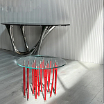 Дизайнерский журнальный стол с круглой прозрачной столешницей и основанием в виде красных металлических тросов Wires варинант исполнения - 2 | Loft Concept в Тюмени