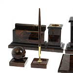 Настольный письменный набор с часами из природного камня обсидиана  Gift for Manager варинант исполнения - 4 | Loft Concept в Тюмени