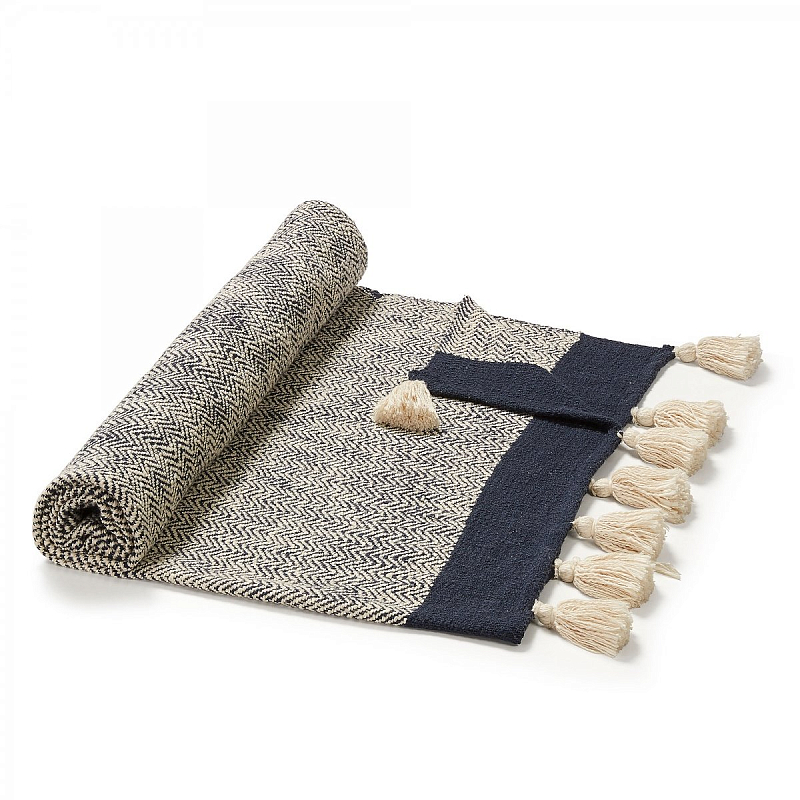 Плед Plaid Chevron Tassels Бежевый Синий Плед Plaid Chevron Tassels Бежевый Синий в Тюмени | Loft Concept