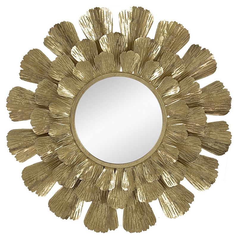 Зеркало круглое настенное в металлической раме Sunny Golden Petals  в Тюмени | Loft Concept 