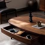 Кофейный стол овальный из дерева с 2-мя ящиками Coffee Walnut Table варинант исполнения - 7 | Loft Concept в Тюмени