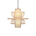 Подвесной светильник фигурный из деревянных прутьев с плафоном из натуральной ткани Light Inside the Cell варинант исполнения - 2 | Loft Concept в Тюмени