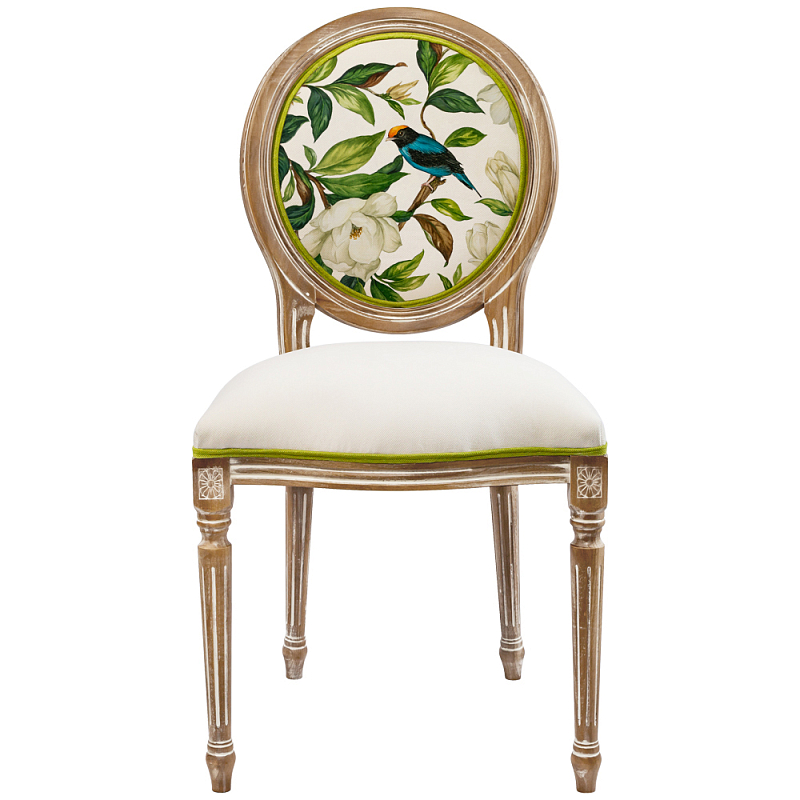 Стул бежевый из натурального бука с изображением птиц и цветов Blooming White Magnolias Мульти Бежевый в Тюмени | Loft Concept 