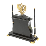 Часы настольные с Гербом России и 2-мя шариковыми ручками в комплекте Stone Clock варинант исполнения - 7 | Loft Concept в Тюмени