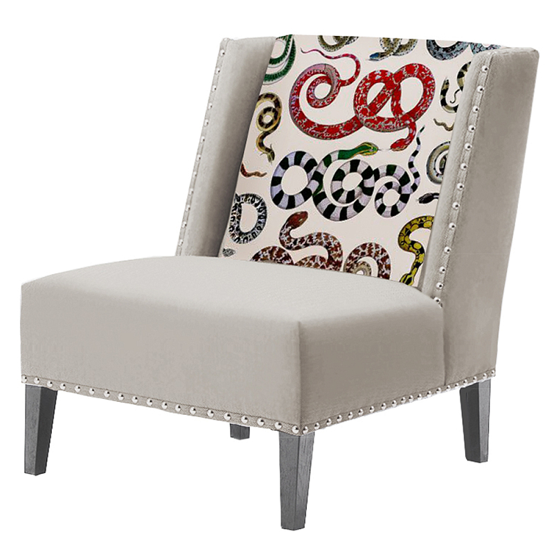 FUN Armchair Snakes Beige Дизайнерское кресло с цветным принтом Бежево-серый FUN Armchair Snakes Beige Дизайнерское кресло с цветным принтом Бежево-серый в Тюмени | Loft Concept