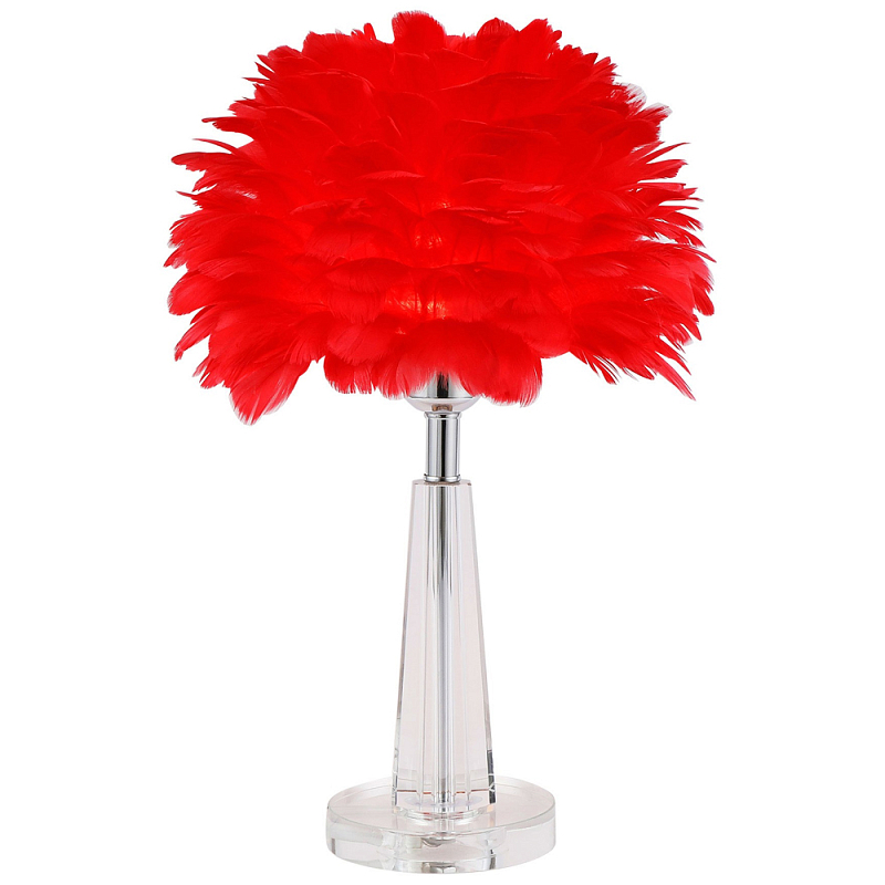 Настольная лампа с перьями Plumage Red Table Lamp Красный Хром Прозрачное Стекло Настольная лампа с перьями Plumage Red Table Lamp Красный Хром Прозрачное Стекло в Тюмени | Loft Concept