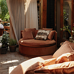 Кушетка круглая с обивкой из велюра коричневая Milky Brown Chair варинант исполнения - 8 | Loft Concept в Тюмени