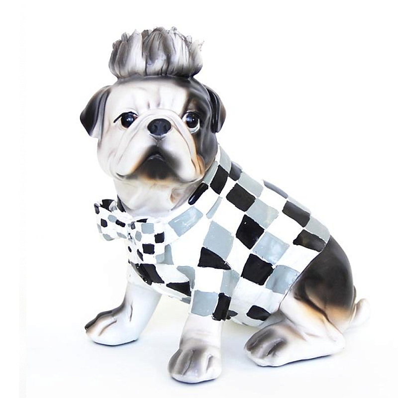 Статуэтка собака в клетчатой куртке Fashionable Dogs Cell Серый Белый Голубой Статуэтка собака в клетчатой куртке Fashionable Dogs Cell Серый Белый Голубой в Тюмени | Loft Concept