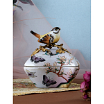 Шкатулка фиолетового цвета с рисунком бабочек и крышкой с фигуркой птицы на ветке Eden Garden варинант исполнения - 8 | Loft Concept в Тюмени