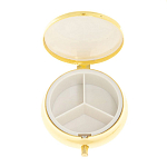 Таблетница карманная круглая с 3-мя отделениями с зеркалом и накладкой из натурального камня Соколиный глаз Gold Stone Pillboxes варинант исполнения - 3 | Loft Concept в Тюмени