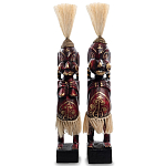 Комплект из 2-х деревянных статуэток Asmat Straw Headdress Statuettes Red Tattoo варинант исполнения - 4 | Loft Concept в Тюмени